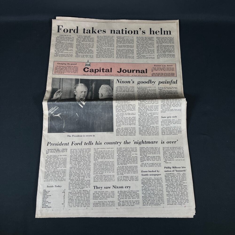 1974 aug 9 “Ford takes nation's helm” Capital Journal newspaper vintage